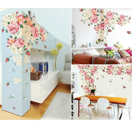 Zajing Pink Peony Rose Flower Blossom Wall Stickers Kids Baby Room