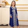 thumbnail image 2 of Quotay Robes pour Préados Élégantes Abaya Brodée Col Rond Manches Longues Robe de Soirée avec Bordure en Dentelle Robe Longue Unie Bleu,13a, 2 of 3