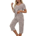 thumbnail image 6 of Womens Pajamas Sets Short Sleeve V Neck Top with Capri Pants with Pockets Casual Sleepwear Two Piece Summer Sets S-XXL, 6 of 8