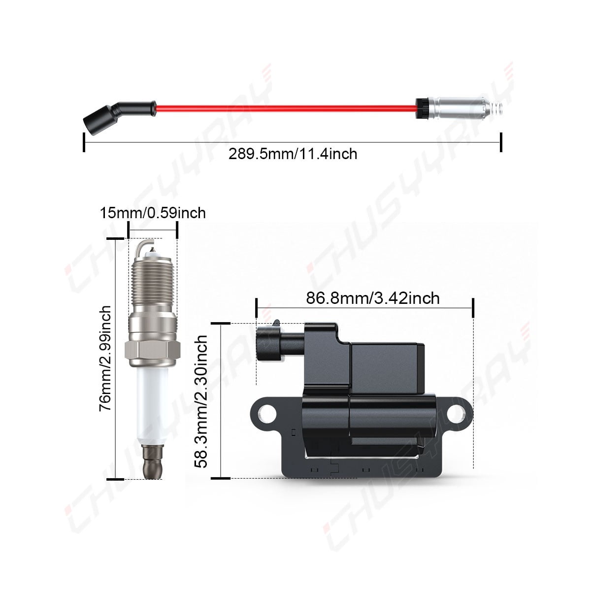 Set of 8 Ignition Coils, Iridium Spark Plugs and Wires for Chevy Silverado GMC Sierra 1500 4.8L 5.3L 6.0L