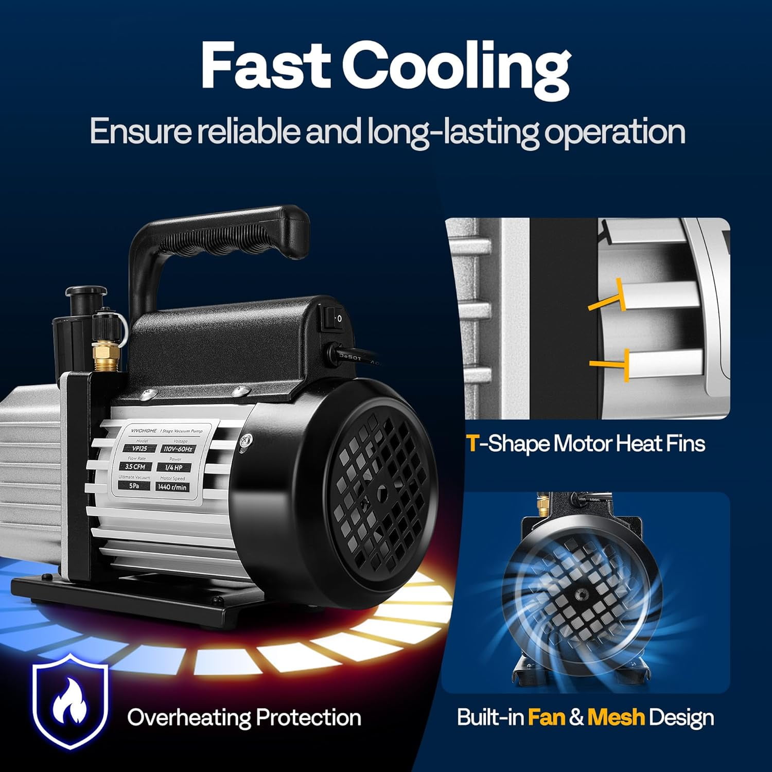 SPECSTAR 3.5 CFM 1/4 HP 110V Single Stage HVAC Vacuum Pump for R134a R12 R22 R502 R410a Systems, Auto AC Vacuum Pump for Air Conditioner Servicing Resin Degassing with Oil Bottle