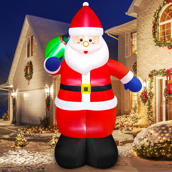 6FT Christmas Inflatable Santa Outdoor Decorations Blow Up Santa Claus with Gift Bag Built-in LEDs Lighted Decor for Yard Garden Xmas Holiday Party
