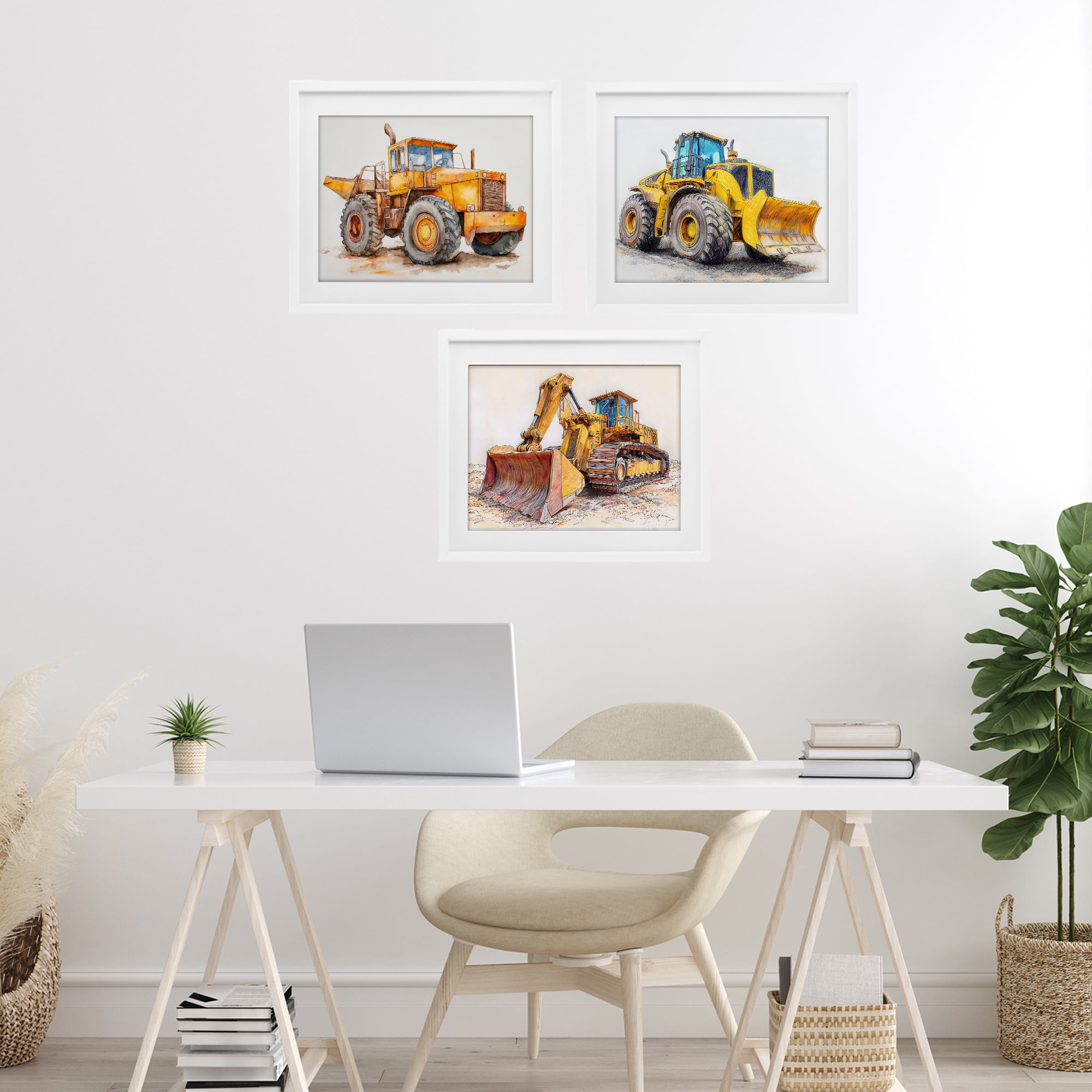 Stupell Industries Various Construction Trio 3 Piece White Framed Print Under Glass Set, design by Steve Hunziker