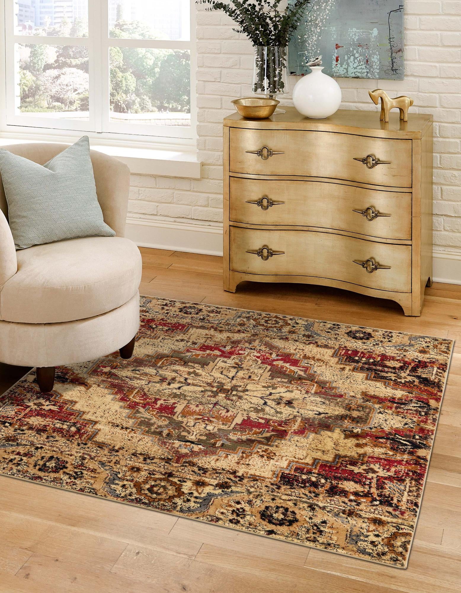 Rugs.com Saturn Collection Rug – 8 Ft Square Burgundy Beige Medium Rug ...