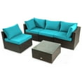 thumbnail image 1 of Patiojoy 5PCS Rattan Patio Furniture Set Cushioned Sofa Chair Coffee Table Set Easy Assemble Turquoise, 1 of 10