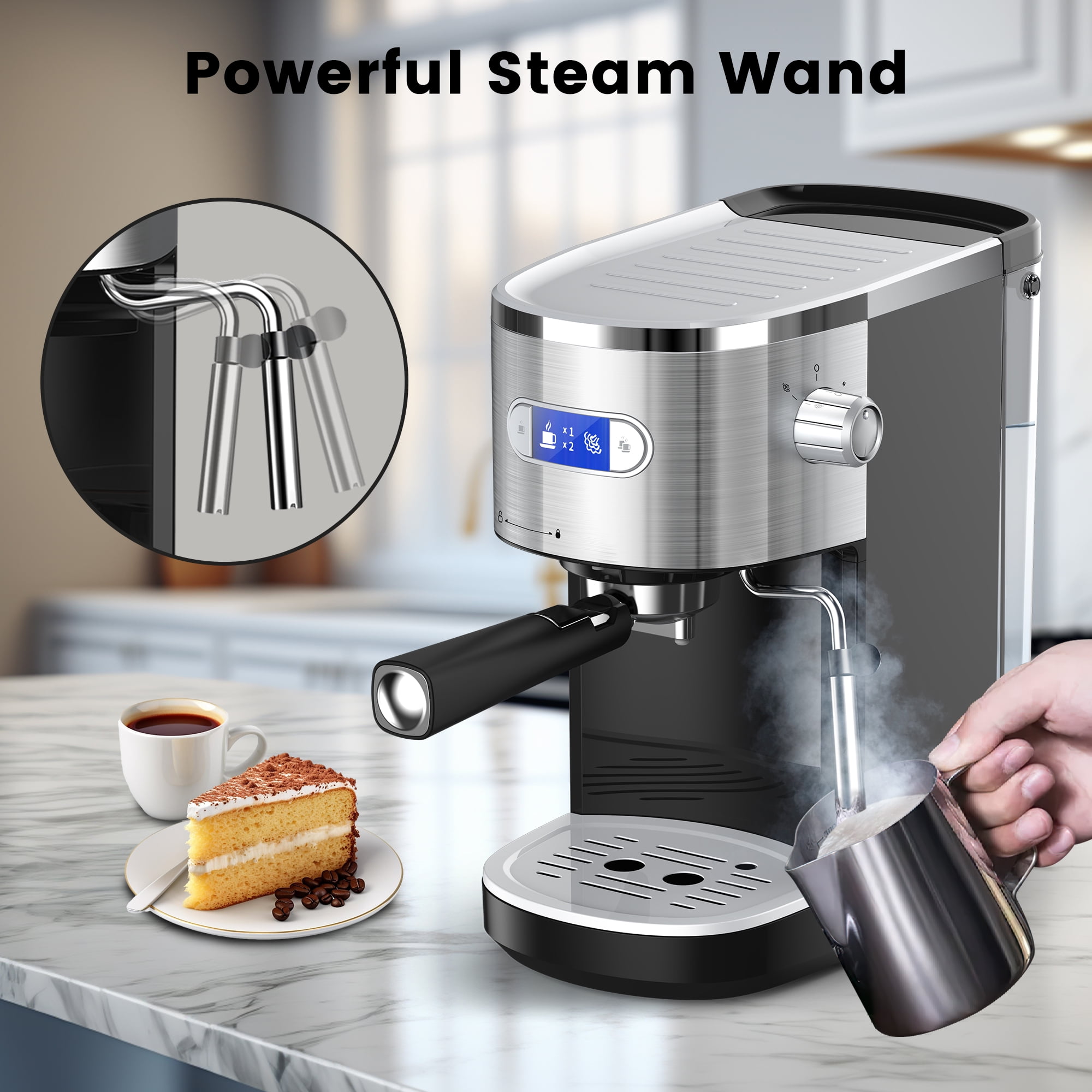Moifoi 20-Bar Espresso Machines Semi-Automatic Espresso Machines with Milk Frother Steam Wand