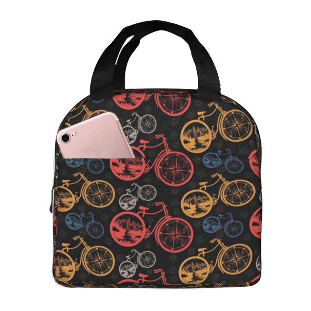 Balery Compass And Mountains In Bicycle Wheels1 Bolsa de Almuerzo Aislada – Caja de Almuerzo con Papel de Aluminio Grueso, Mantiene la Comida Fresca por 4 Horas