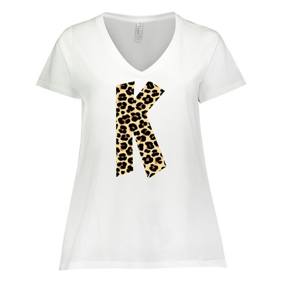 Inktastic Leopard Print Letter K Women's Plus Size V-Neck T-Shirt