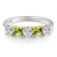 thumbnail image 3 of Gem Stone King 925 Silver and 10K Yellow Gold Lab Grown Diamond and Green Peridot Wedding-Bands Ring for Women | 1.41 Cttw | Round 4MM | Gemstone April Birthstone | Size 7, 3 of 6
