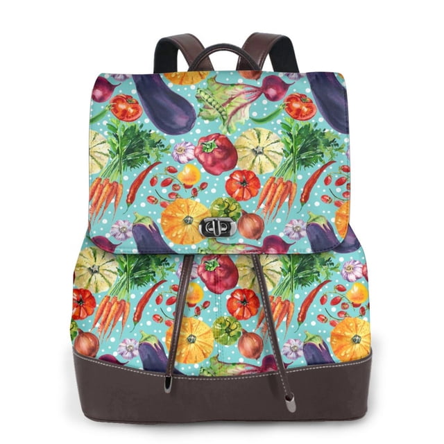 Easygdp Vegetable (2) Mochila de Cuero para Mujeres, Bolso de Hombro, Bolsos de Mano de Moda para Trabajo y Viajes
