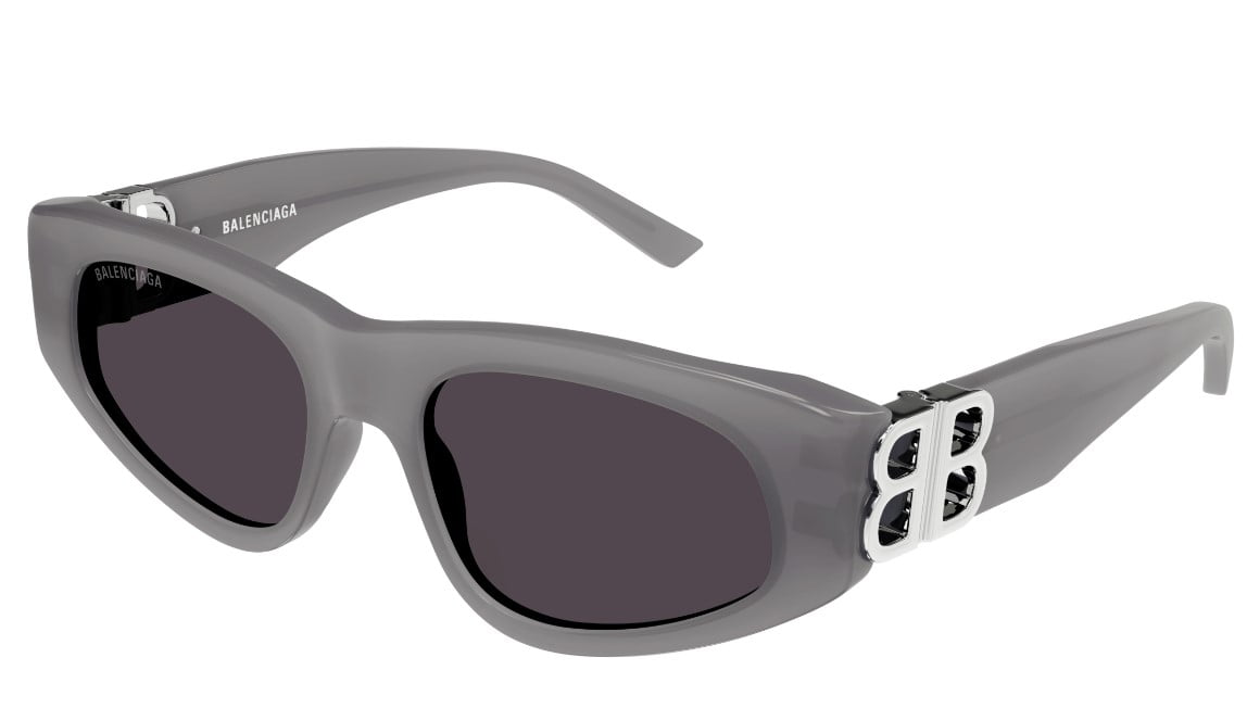 BALENCIAGA BB0095S 015 Cat Eye Recycled Grey Silver 53 mm Women's Sunglasses