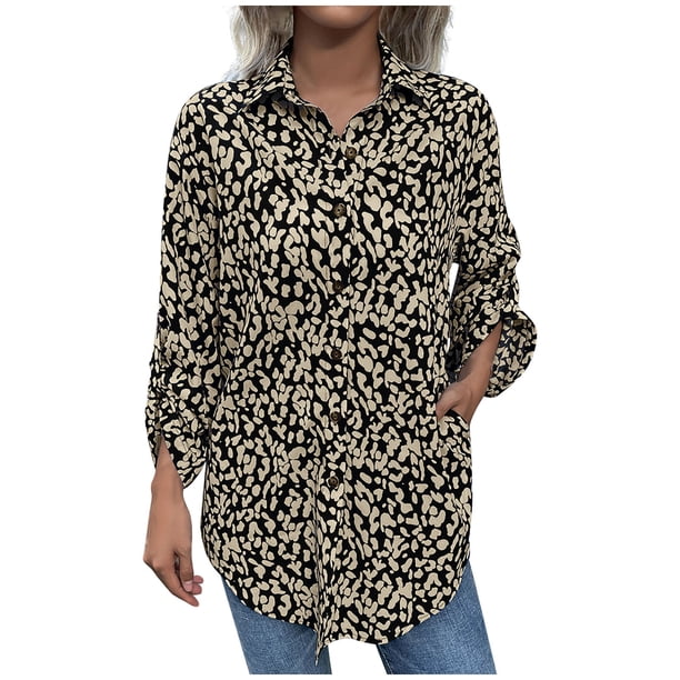Blusa superior informal con estampado de leopardo y un solo pecho para mujer Pompotops FGAJ15037
