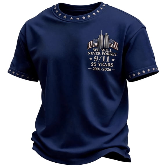 EANJE 9/11 25th Anniversary Memorial T-Shirt, 25th Anniversary Tee 2001 2026, Twin Towers Tribute, Crewneck Memorial Tee, Never Forget Patriot Day Gift Gray M