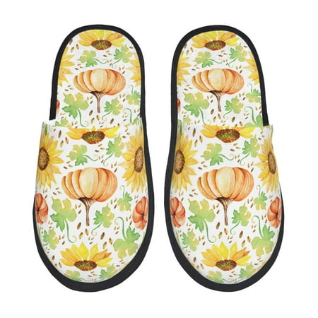 Balery Autumn Theme Slient Indoor Furry Fleece Comfort House Shoes Soft Non-Slip Home Shoes Cotton slippers House Slippers-- Large