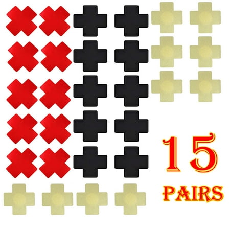 

Dicasser 15 Pairs Disposable Breast Covers Nipple Cover Self-adhesive Pasties Stickers Cross Shape Red Khaki Black