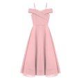 thumbnail image 3 of Eandarui Kids Girls Off Shoulder Junior Bridesmaid Dresses Chiffon A-Line Wedding Party Dress Formal Pink 8, 3 of 6