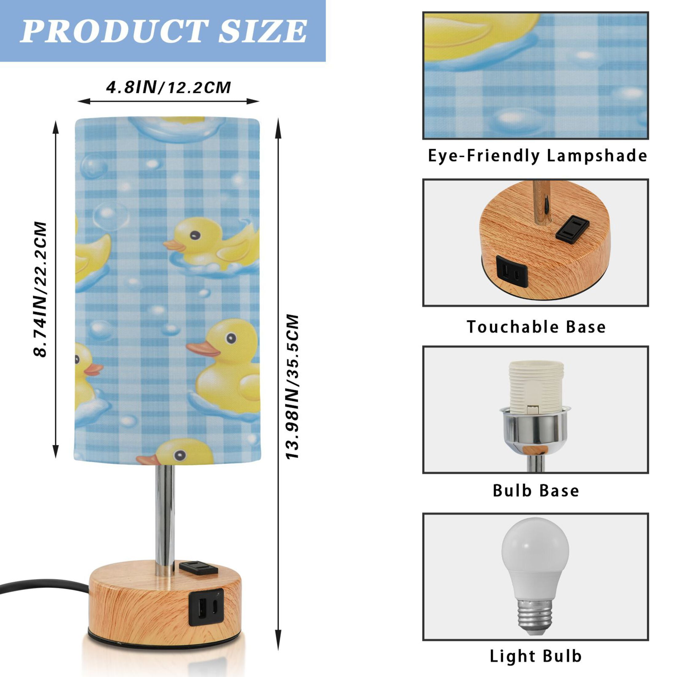 Touch-Control 3-Color Desk Lamp with Plug – Energy-Saving LED + 3 Simultaneous Charging Ports Yellow Rubber Ducks