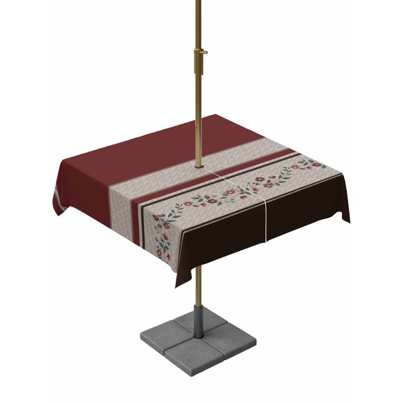 Outdoor Tablecloth with Umbrella Hole for Patio/Picnic/Party/Camping, Red Floral Waterproof Table Cloth Square Cover Washable, Modern Farmhouse Leaves Brown Striped (60"x 60")