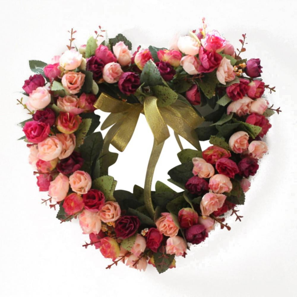 Yawwind 13 Inches Valentine's Day Wreath,Artificial Heart-Shaped Wreath  Rose Petal Wreaths for Front Door,Valentine's Day Anniversary Wedding Party
