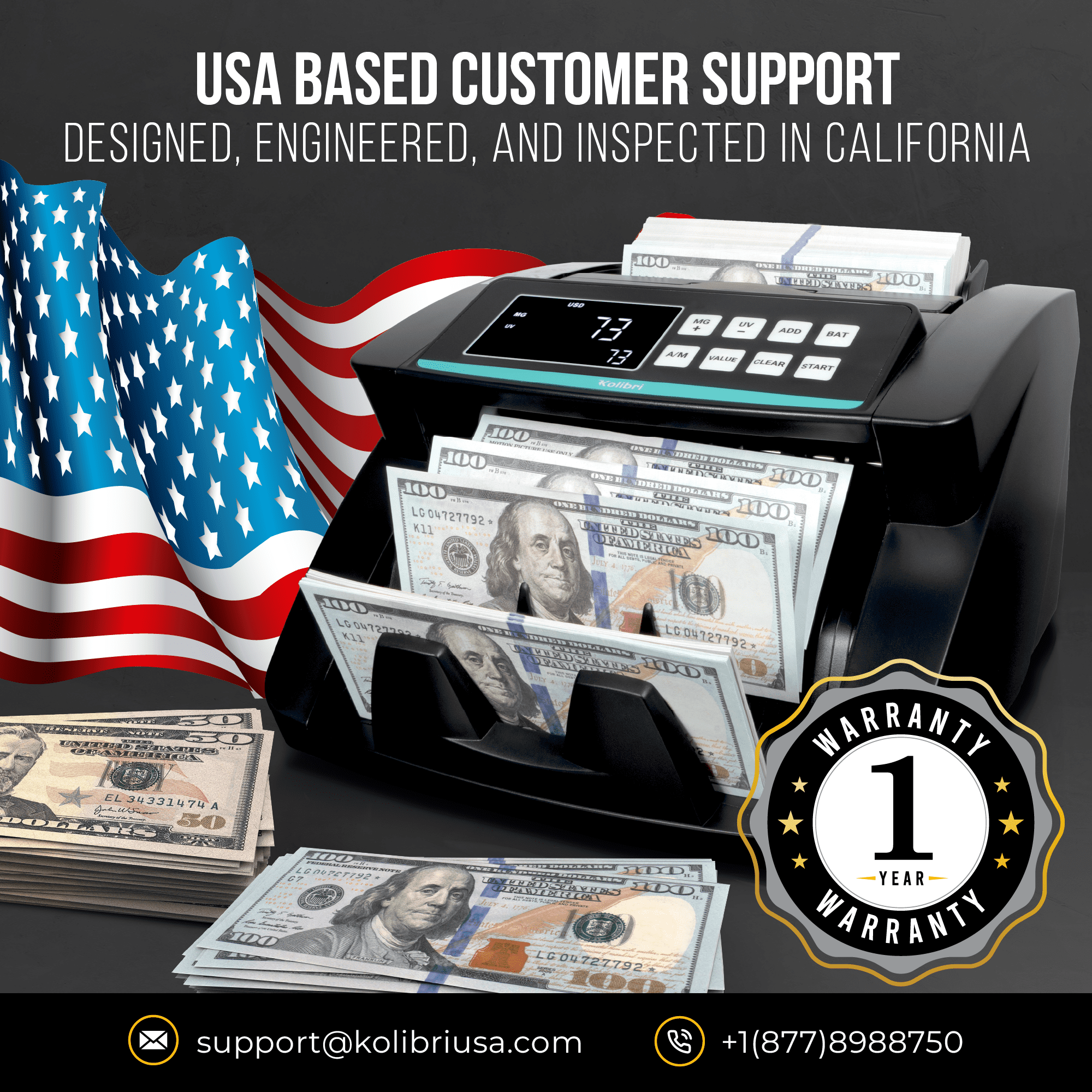 Kolibri Kolibri Bill Counter: 1,200 bills per min, advanced counterfeit detection, set up in minutes