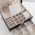 thumbnail image 3 of Jewelry Box for Women Girls, 2 Layers PU Leather Jewelry Organizer Storage with Lock, Black, 3 of 6
