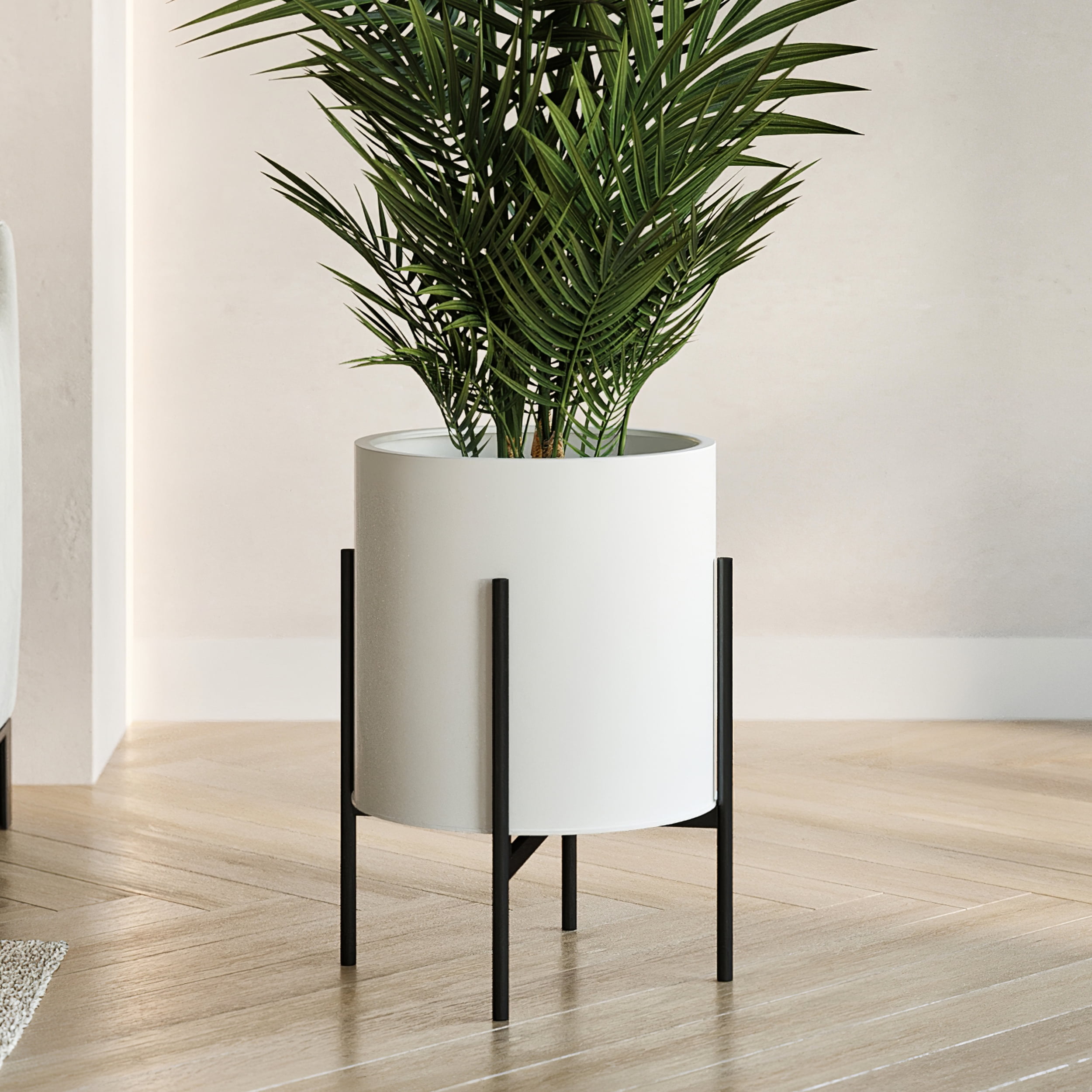 Aspire Home Accents 18" H x 13.75" W Round White Metal Pot Planter with 4-Leg
