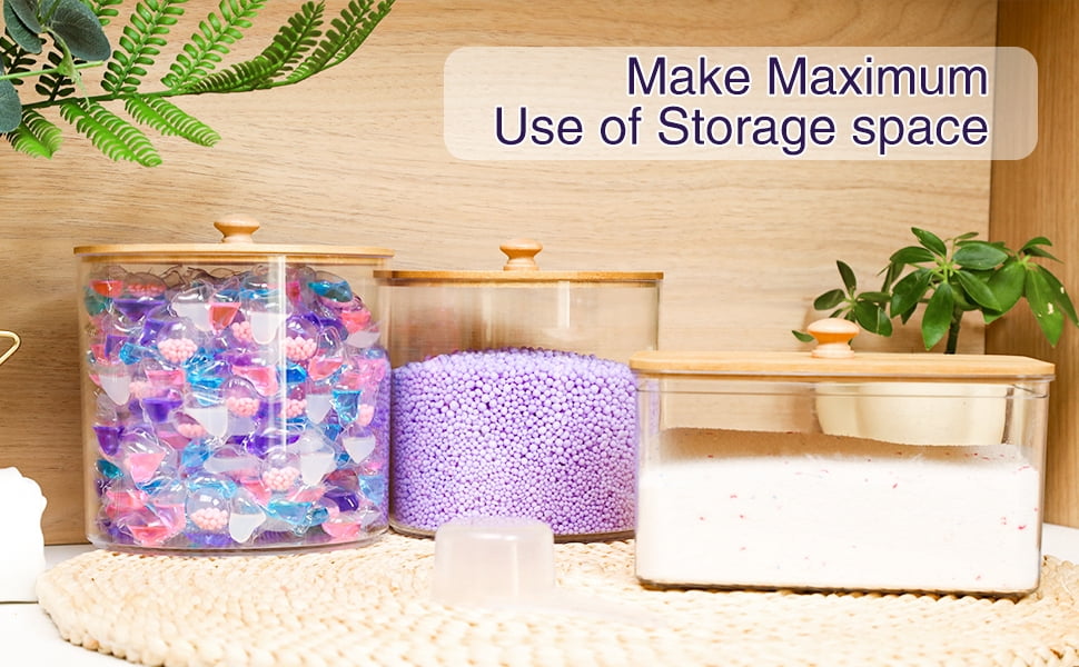 Laundry Detergent Dispenser, 3 Pack Clear Laundry Pods Container, Laundry Room Organization Storage Containers for Laundry Detergent, Powder, Pods, Scent Booster Beads, 2 Spoons