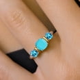 thumbnail image 4 of Gem Stone King 925 Sterling Silver and 10K Yellow Gold Green Turquoise and Swiss Blue Topaz 3 Stone Engagement Ring for Women (1.62 Cttw, Cushion Cut 6MM and 4MM, Available in Size 5, 6, 7, 8, 9), 4 of 4