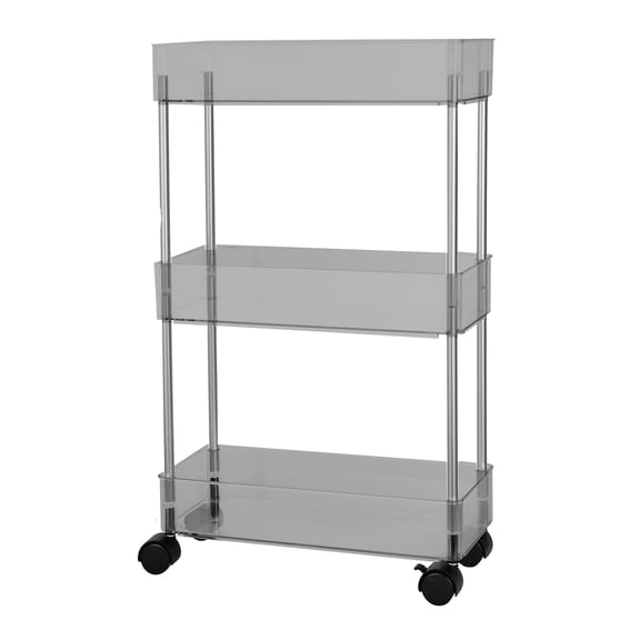 Simpli Furnished 3 Tier Rolling Cart Plastic Storage with Wheels for Bathroom, Lightweight, 16"w X 5"d X 29.5"h, Black