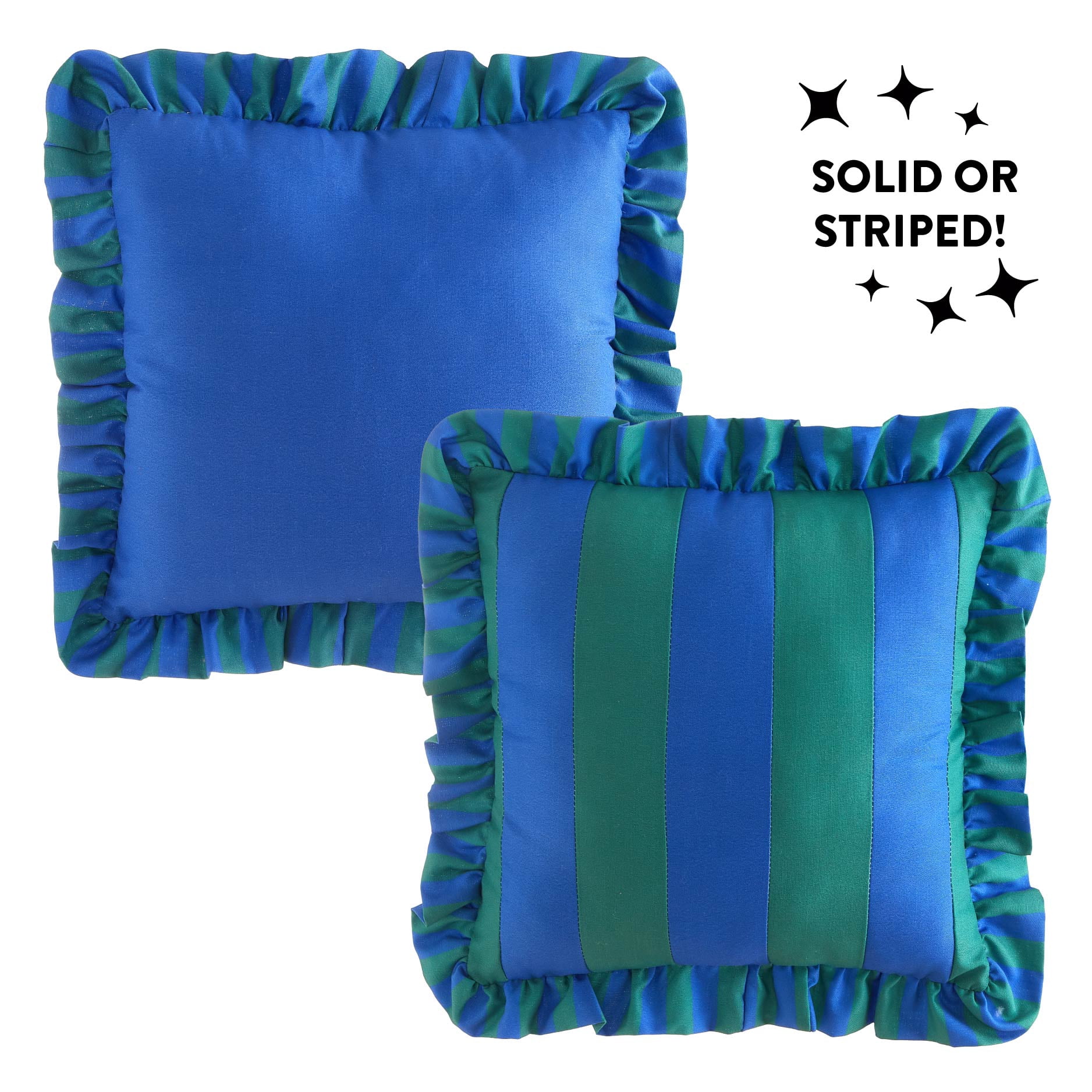 Mainstays 18" x 18" Blue and Green Ruffle Striped Pillow
