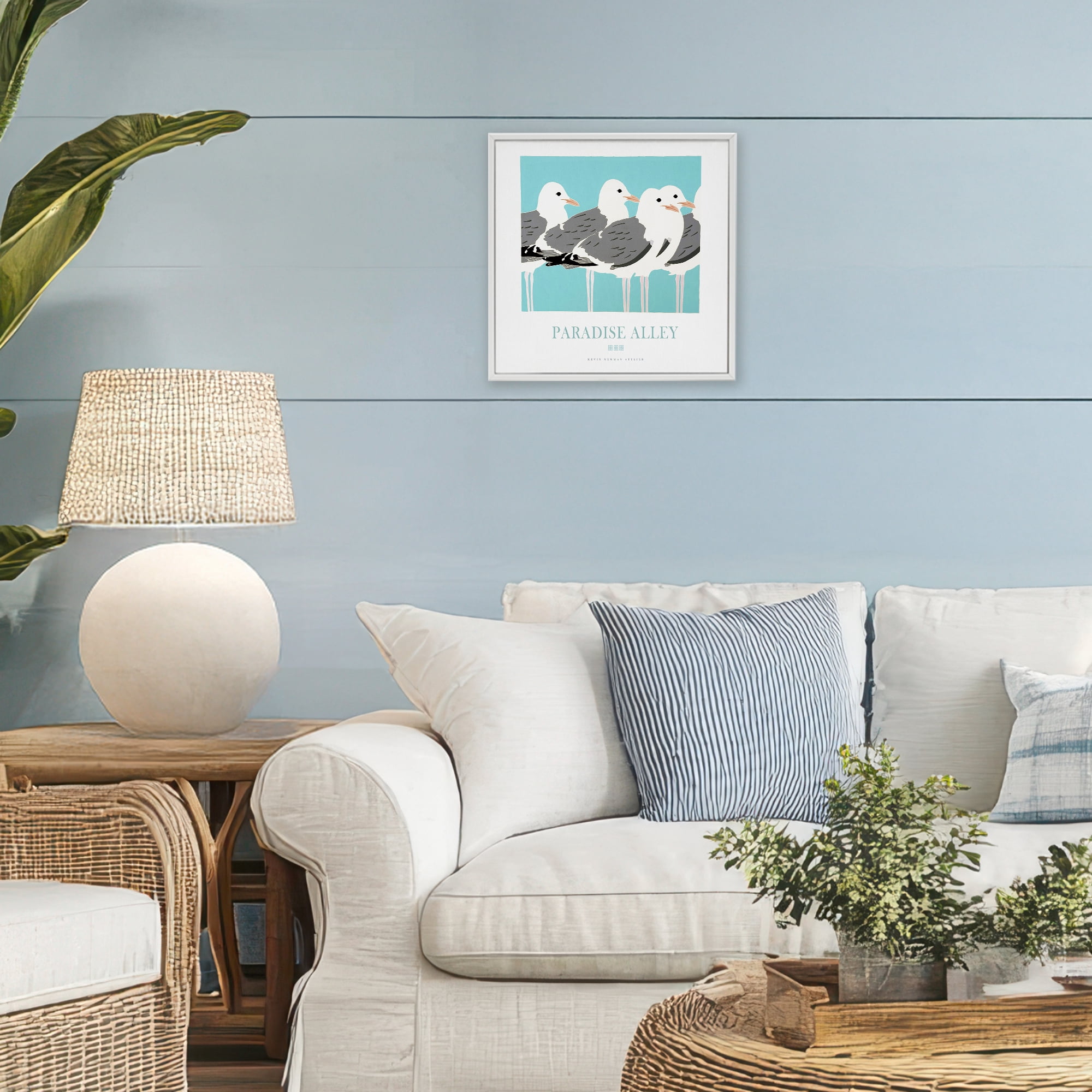 Stupell Industries Paradise Alley Seagull Gathering White Framed Giclee Art, design by Jadei Graphics