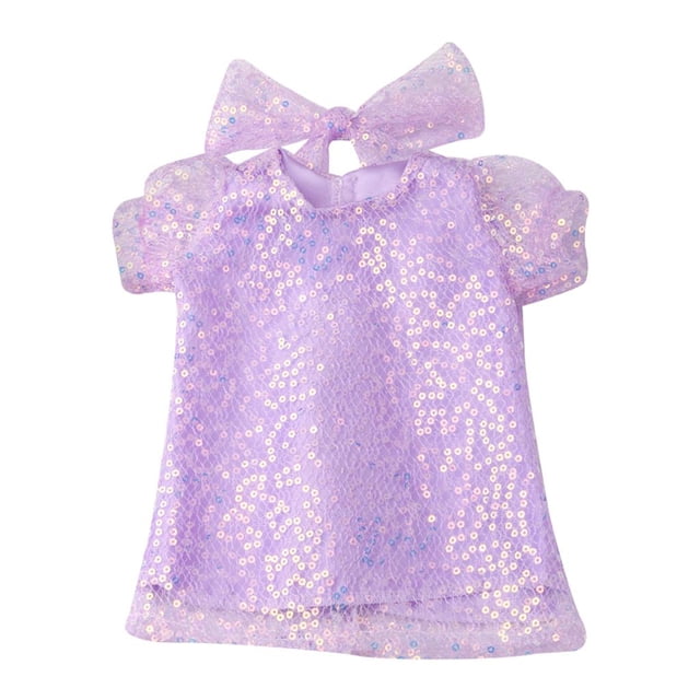 Conjunto de ropa de muñeca lentejues vestido de princesa con accesorios para diadema trajes para muñeca de 18 pulgadas - Púrpura Sunnimix Vestido de verano de muñeca de 18 pulgadas