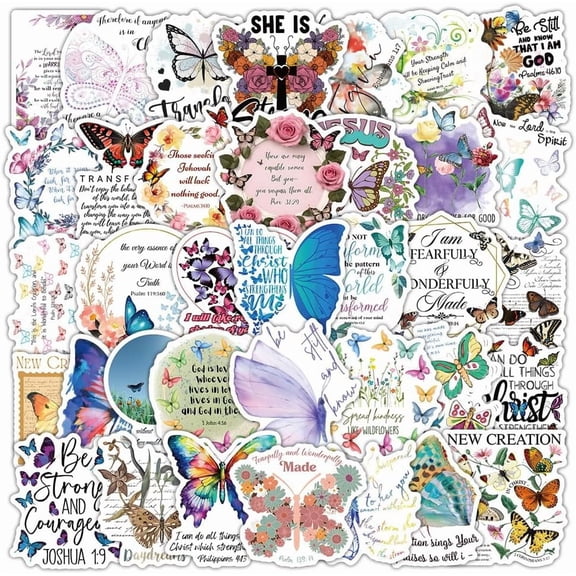 50PCS Jesus Aesthetic Stickers,Butterfly Style Bible Stickers,Christian Inspirational Stickers,Waterproof Vinyl Stickers for Water Bottles Laptop Journal