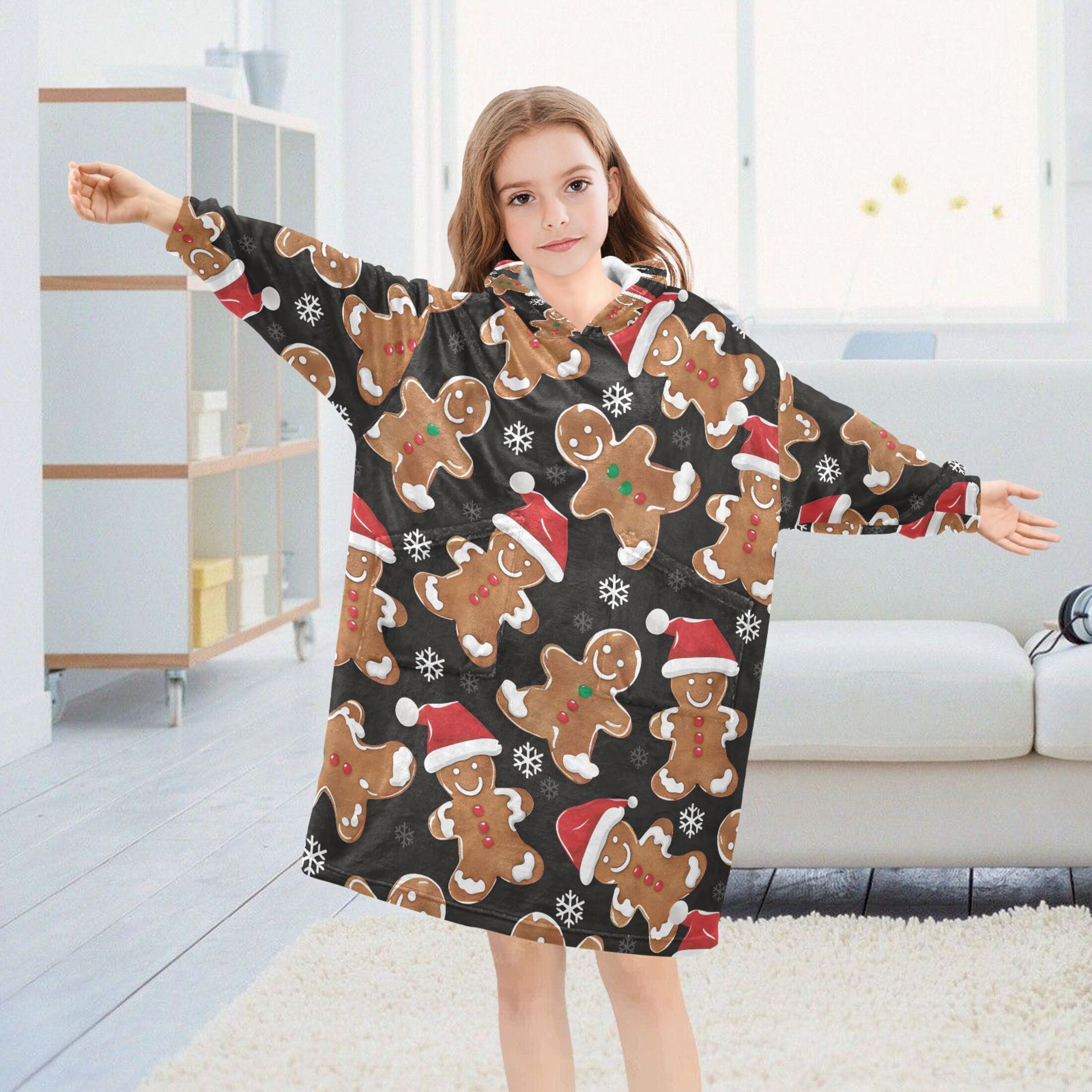 joogoo Wearable Blanket Hoodie for Gingerbread Man Christmas Oversized Sherpa Hooded 3-14 YR M