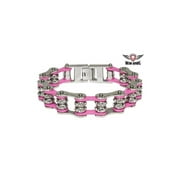 Pink Motorcycle Chain Bracelet with Gemstones - Medium