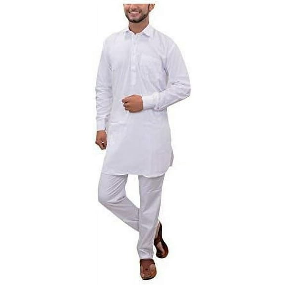 Royal Men's White Linen Kamiij Pyjama Set