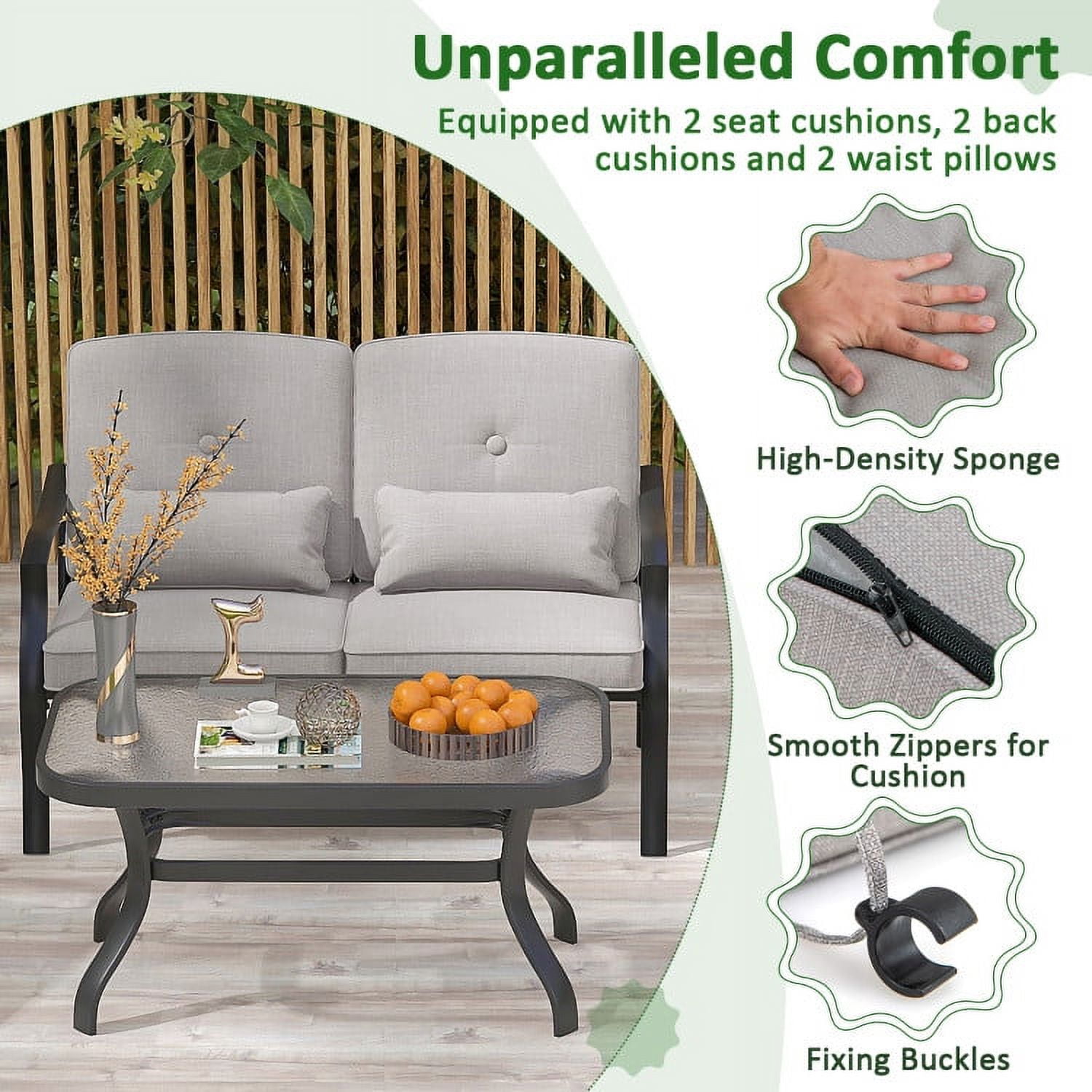Aimee Lii 2 Pieces Outdoor Patio Furniture Set, Patio Sectional Furniture Set with Tempered Glass Coffee Table, Gray