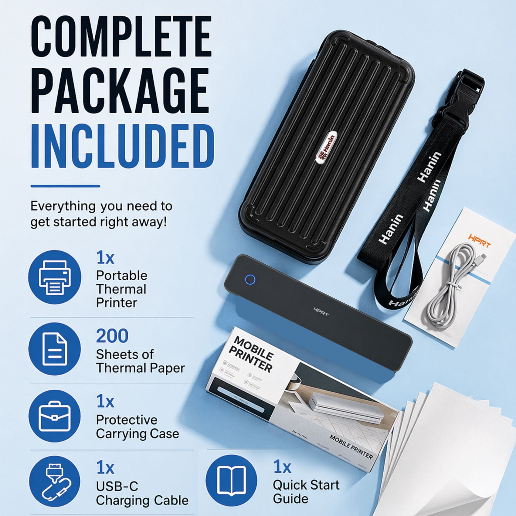 HPRT MT610Pro 300DPI Wireless Portable Thermal Printer Bundle, Inkless Bluetooth Printer with Carrying Case & 200 Sheets Letter Paper, Supports 8.5" x 11", for Home, Office & Travel