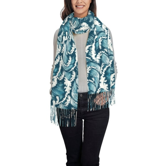 Easygdp Ocean Waves Women's Scarf Womens Winter Scarf, Fashion Scarfs for Women, Shawls and Wraps, Long Blanket Scarf