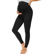 Nebility Maternity Leggings Over The Belly, Buttery Soft Pregnancy Pants Workout Leggings Pregnant Women(Black Medium)
