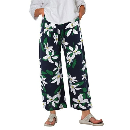 

Pants For Women Pajama Pants Comfy Printed Wide Leg Lounge Pants Bow Elastic Waist Long Pj Bottoms