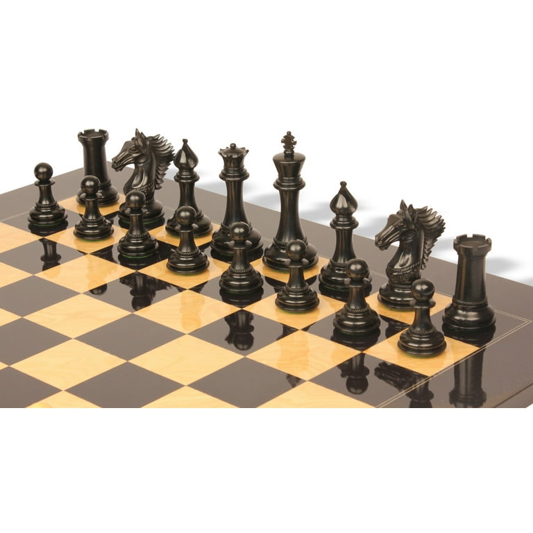 New Exclusive Staunton Chess Set Ebony & Boxwood Pieces with Black & Ash  Burl Chess Board & Box - 3 King - The Chess Store
