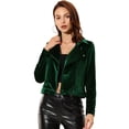 thumbnail image 1 of Chaqueta de motociclista Allegra K terciopelo con cuello de solapa y cremallera Verde L, 1 of 5