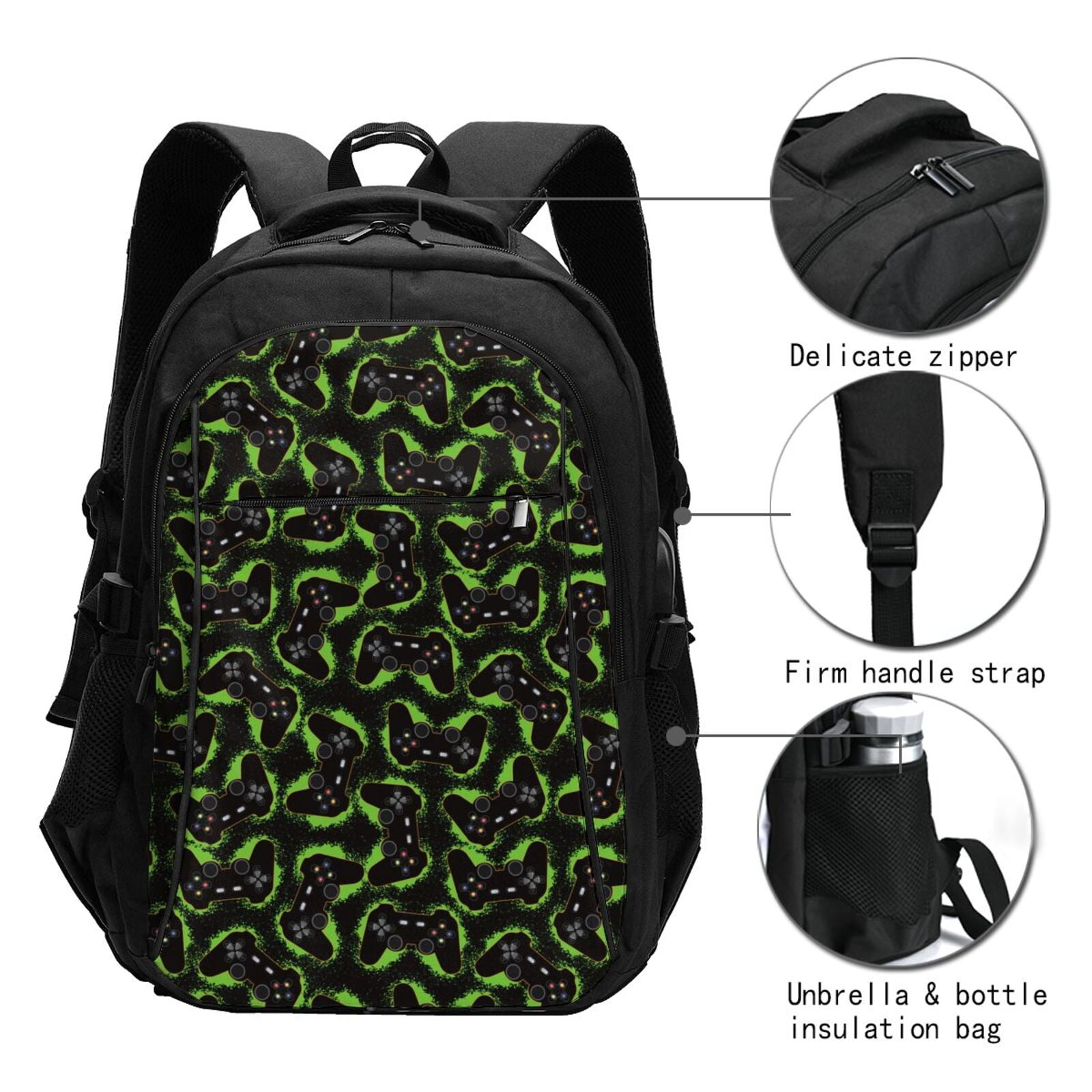 Vsdgher Cool Gamepad Print Travel Laptop Backpack, Laptops Backpack with USB Charging Port, Water Resistant Computer Bag Gift for Men & Women