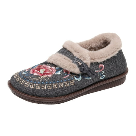 

Snow Boots For Women Fashion Winter Women Snow Boots Flat Soles Thick Soles Non Slip Round Toe Soft Plush Warm Embroidery Flower Slip On Comfortable Grey 41 Hxroolrp