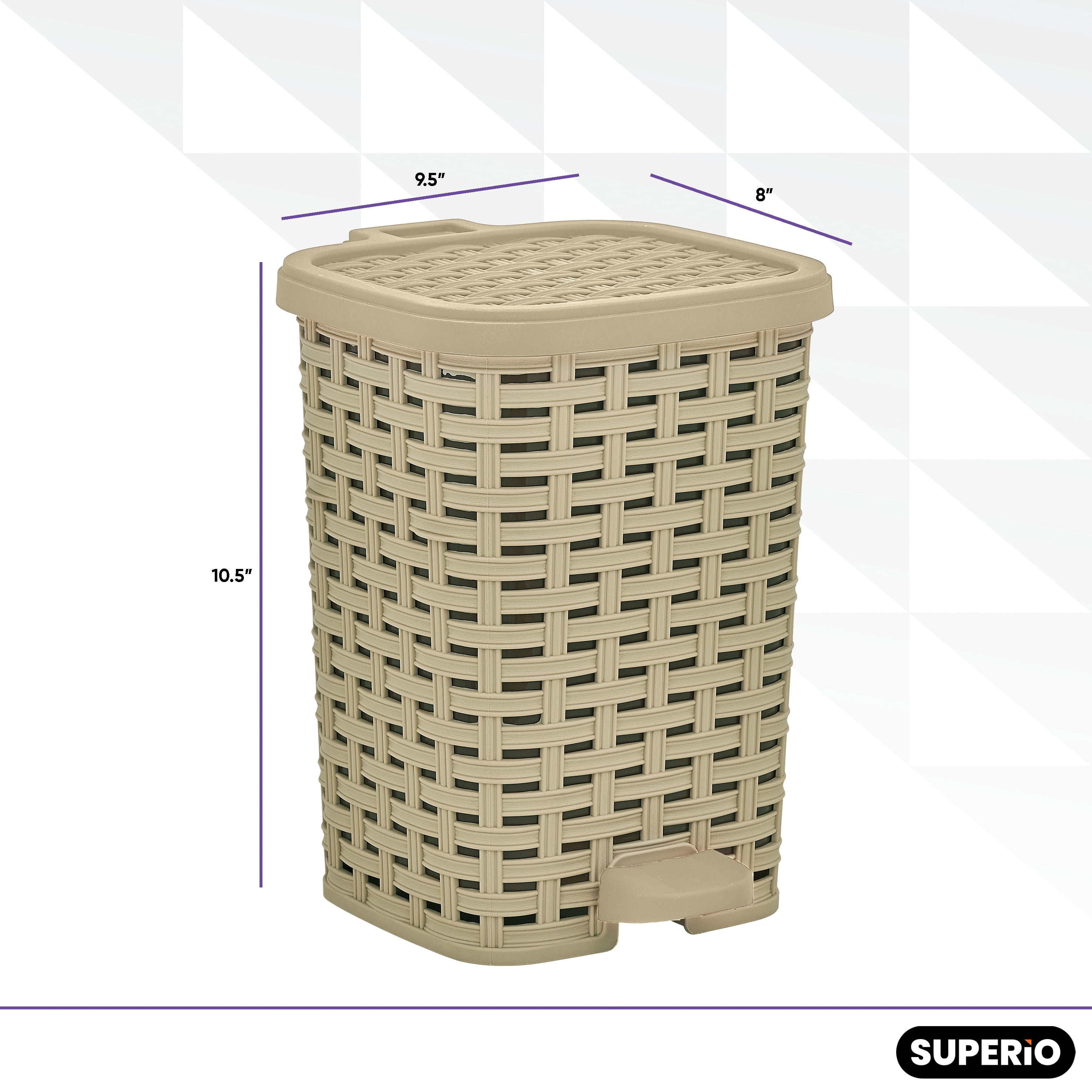 Superio Small Outdoor Trash Can with Lid for Dog Poop 6 Liter - 1.5 Gallon Plastic Beige Wicker Mini Waste Basket