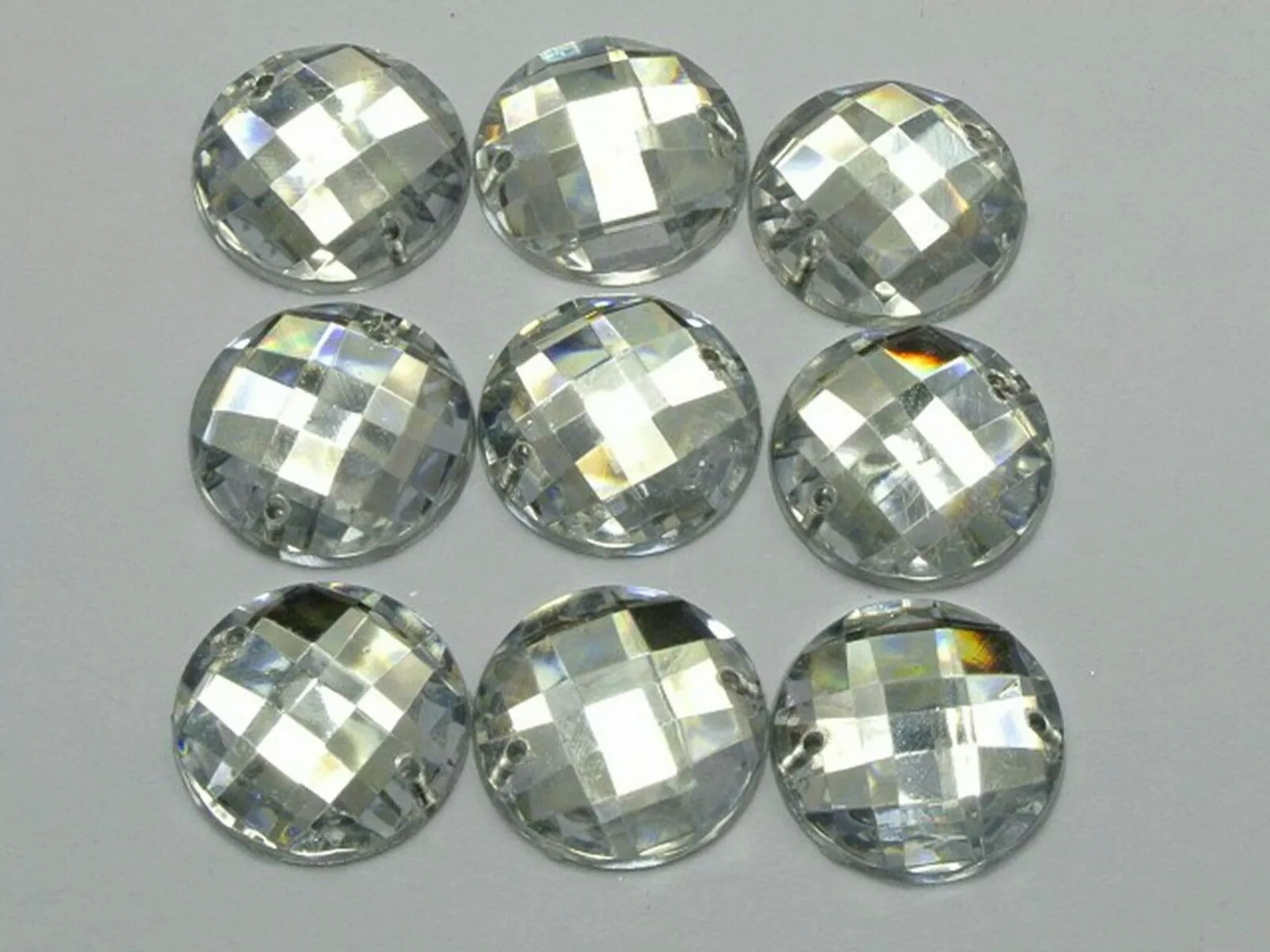 EOEMY 250 Clear Acrylic Flatback Sewing Rhinestone Round Button 20mm Sew On Beads