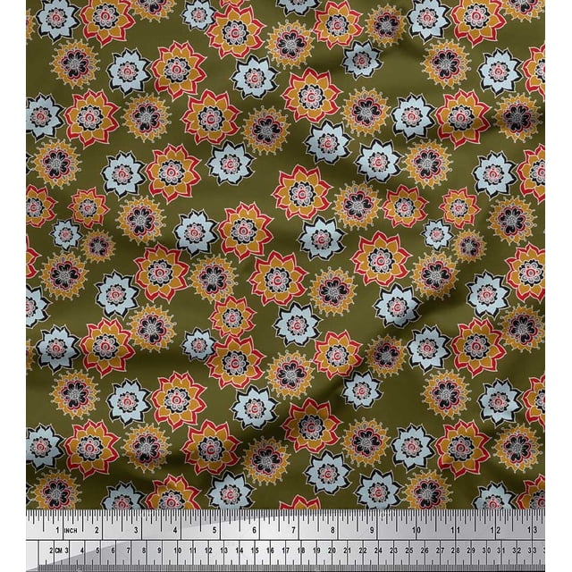 Soimoi Polyester Crepe Fabric Flower Artistic Print Fabric by Yard 42 Inch Wide
