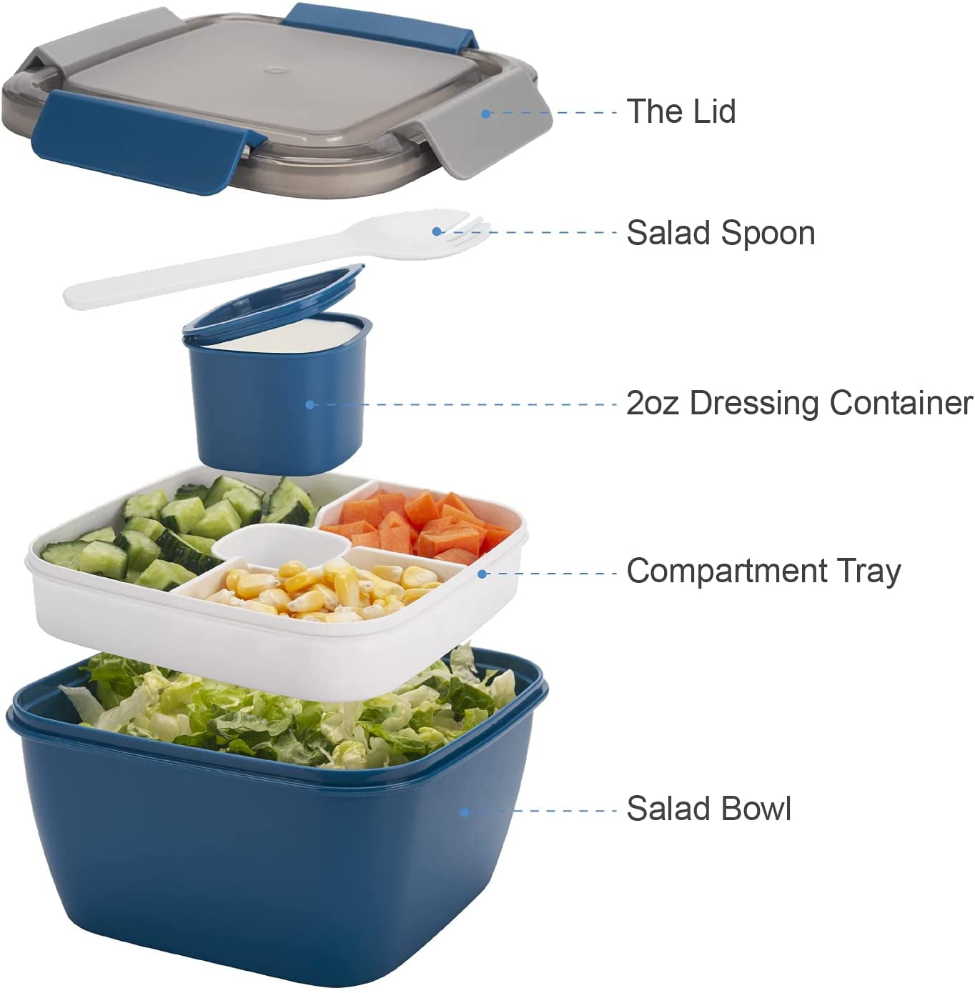 Dressing Cup Tupperware Jumbo Salad On The Go Bowl Set w/ Utensils And Snack 