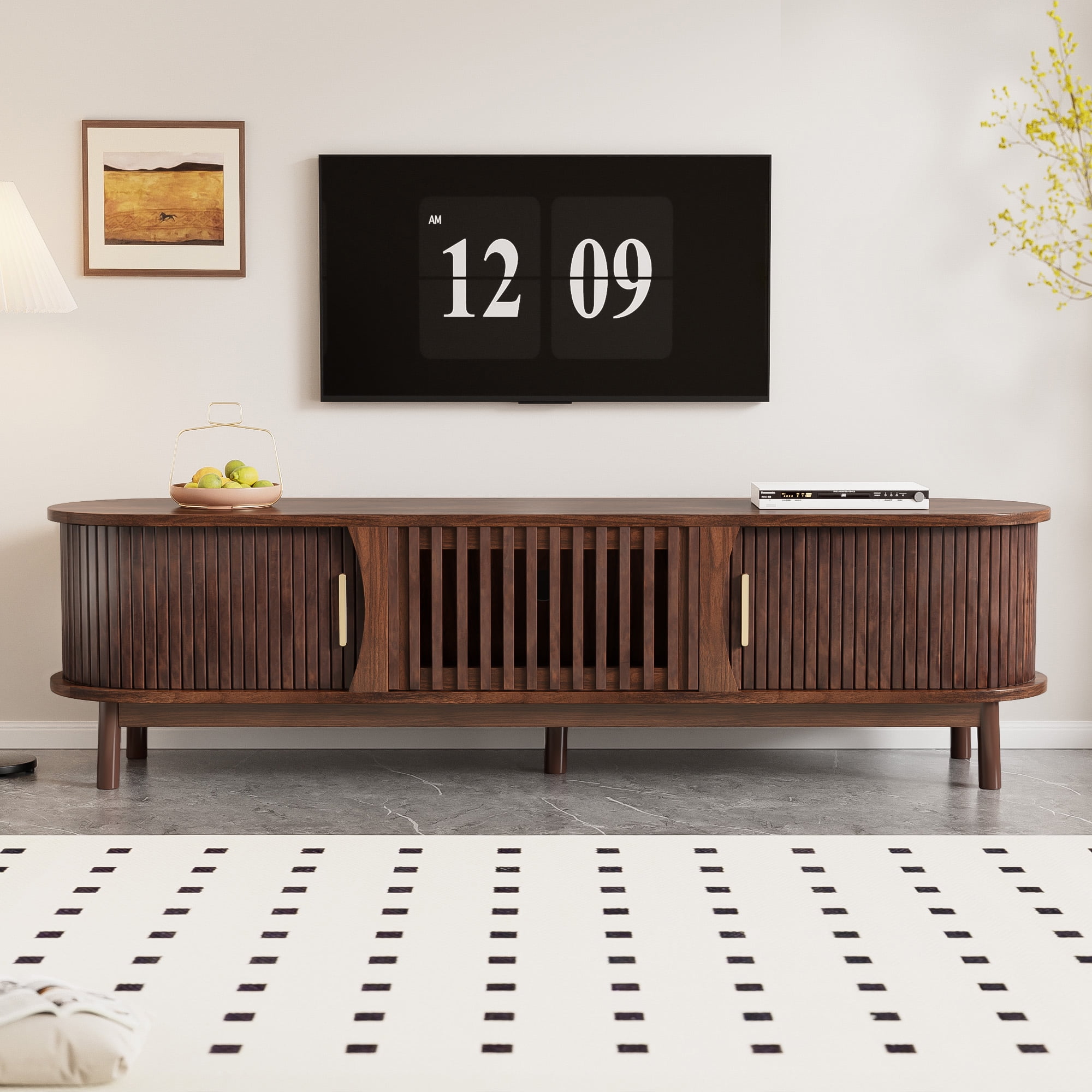Modern Farmhouse TV Stand for 75" TVs, Wood Entertainment Center with Storage Cabinet, TV Console Table for Living Room, Bedroom